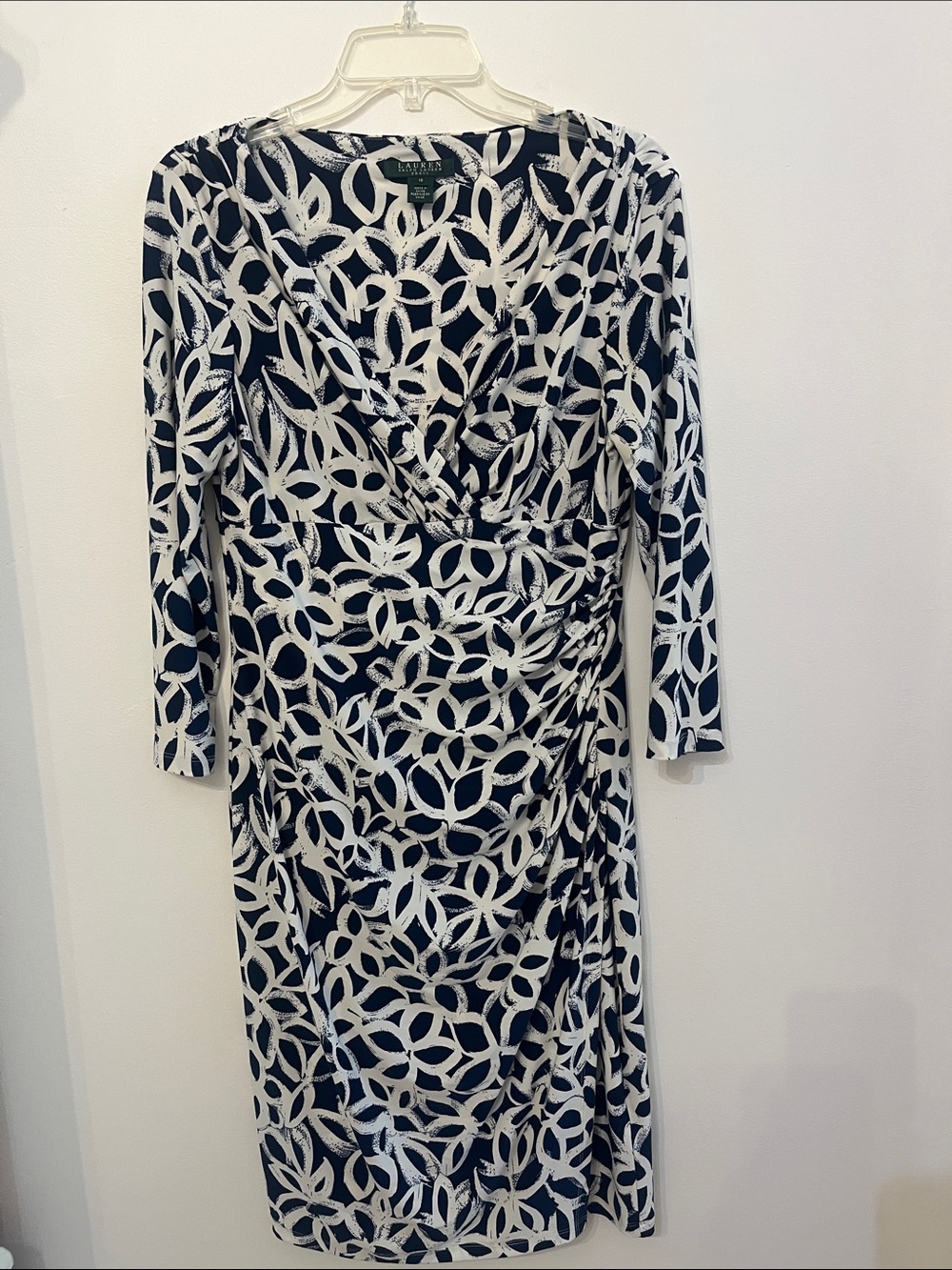 Lauren Ralph Lauren Navy and White 3/4 Sleeve Wrap-Style Dress size 10